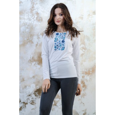 Embroidered t-shirt with long sleeves "Colours of Summer" White